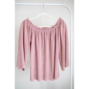 Anthropologie Deletta Vacances Pleated Pink Blouse Off The Shoulder SZ L